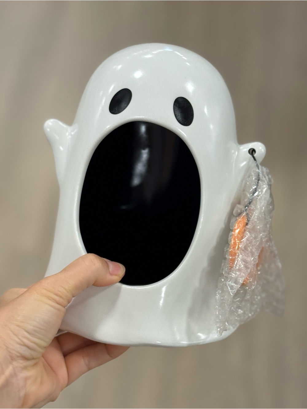 Rae Dunn White Ceramic Ghost Candy Holder with Black Interior